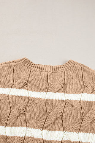 Beige & Cream Striped Twist Cable Knit Top