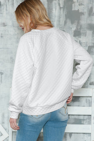 Quilted V Neck Long Sleeve Top - 3 Colors