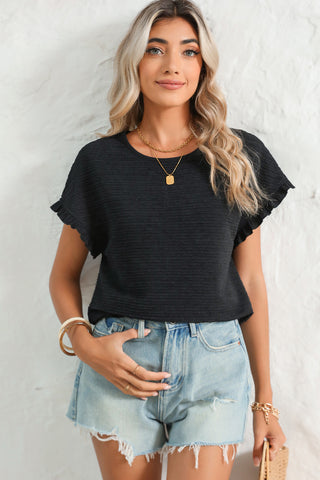 Textured Short Sleeve Blouse Frill Cuffs - 3 Colors