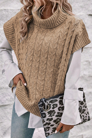 Turtleneck Cable Knit Short Dolman Sleeves - 2 Colors