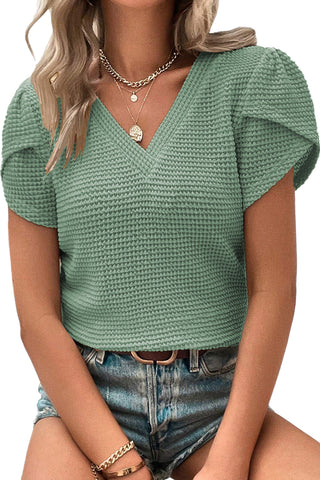 Tulip Sleeve V Neck Waffle Knit - 3 Colors