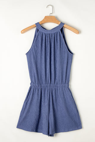 Blue Crinkle Textured Romper Halter Neck