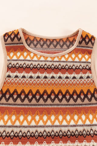 Orange Boho Geometric Striped Knitted Tank Top - Alleure