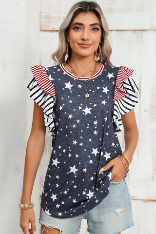 Red White & Blue Star Print T Shirt