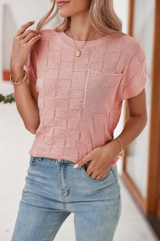 Textured Knit Top with Chest Pocket - 4 Colors