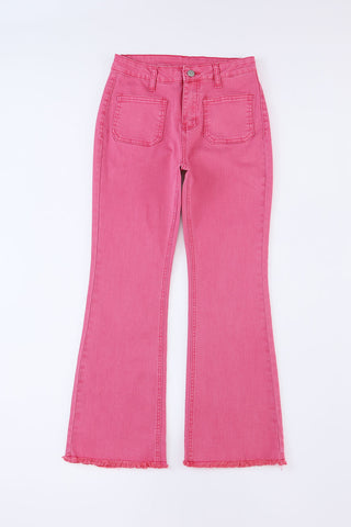 Pink Light Wash Flared Mid Rise Pants