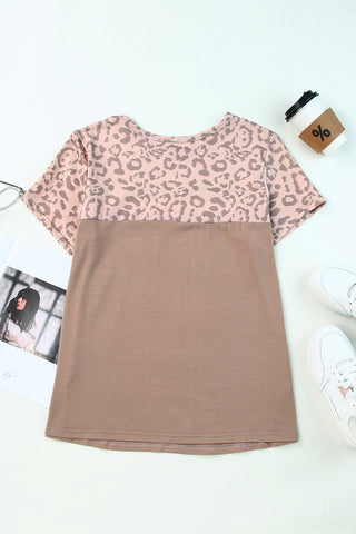 Leopard Print Colorblock T Shirt