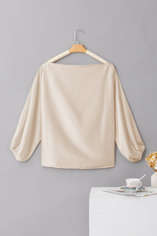 Silky Blouse Asymmetrical Neckline Lantern Sleeves - 2 Colors