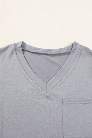 V Neck T Shirt with Rounded Hem & Pockets - 2 Colors