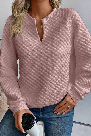 Quilted V Neck Long Sleeve Top - 3 Colors