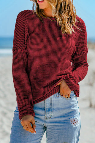 Waffle Knit Long Sleeve Top - 3 Colors