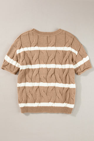 Beige & Cream Striped Twist Cable Knit Top