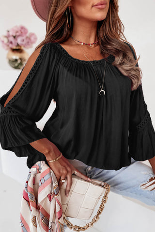 Lace Trimmed Blouse Cut-Out Sleeves - 2 Colors