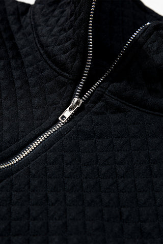 Black Quilted Pullover Sweatshirt Half Zip