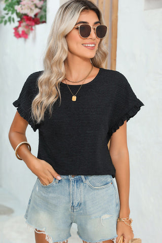 Textured Short Sleeve Blouse Frill Cuffs - 3 Colors