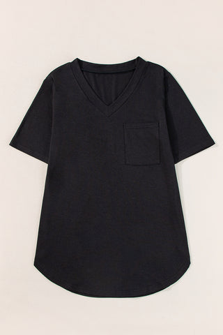 V Neck T Shirt with Rounded Hem & Pockets - 2 Colors