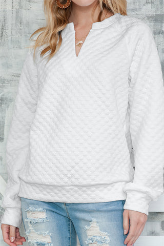 Quilted V Neck Long Sleeve Top - 3 Colors