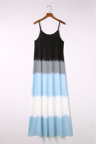 Wholesale Sky Blue Tie Dye Spaghetti Strap Slit Maxi Dress - Alleure