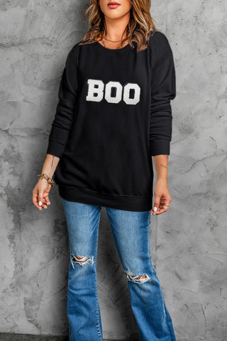 Black Chenille 'BOO' Halloween Sweatshirt