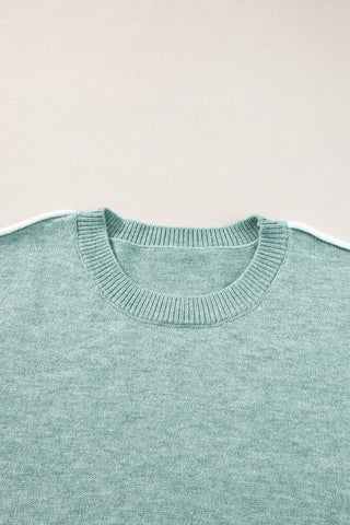 Mint Crew Neck Knit Sweater White Trim