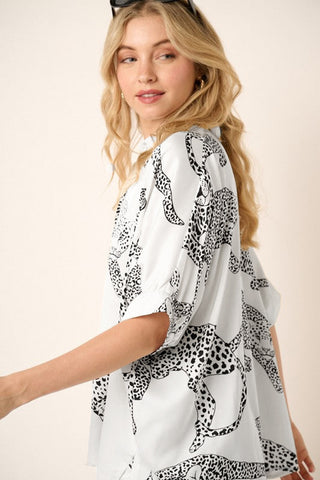 Cheetah Print Short Sleeve Blouse