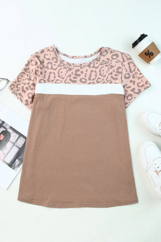 Leopard Print Colorblock T Shirt