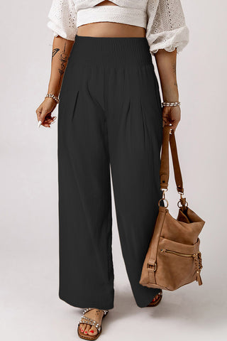 High Waist Wide Leg Shirred Waistpand Pants - 5 Colors