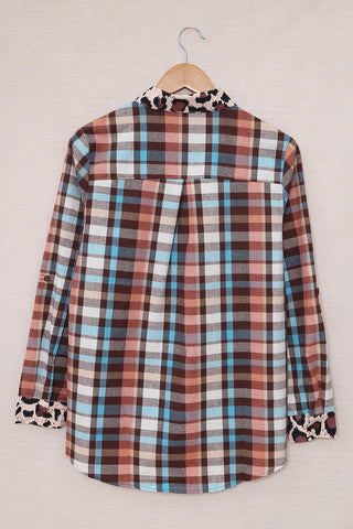 Multicolor Plaid Leopard Trim Blouse