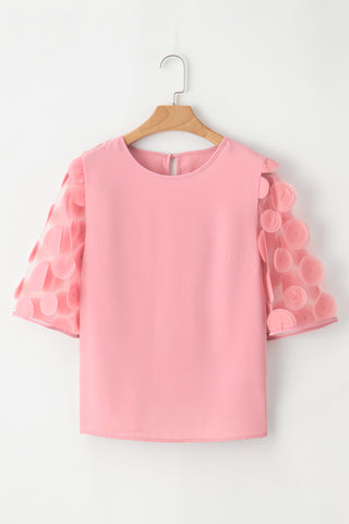 Applique Mesh Splicing Sleeve Blouse - 2 Colors