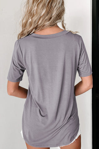 V Neck T Shirt with Rounded Hem & Pockets - 2 Colors