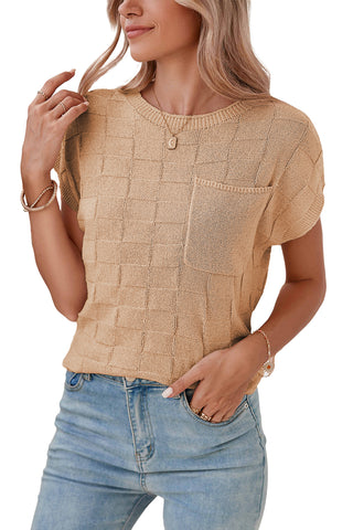 Textured Knit Top with Chest Pocket - 4 Colors