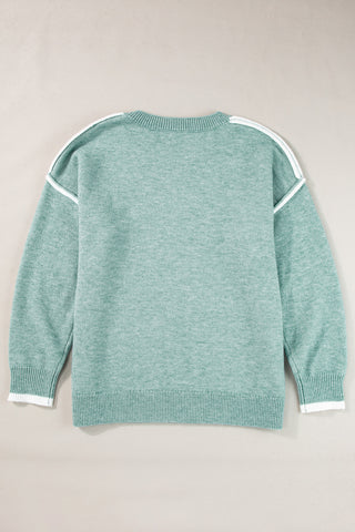 Mint Crew Neck Knit Sweater White Trim