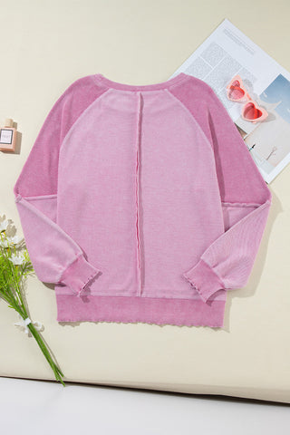 Waffle Patchwork Sweatshirt Exposed Seams - 4 Colors