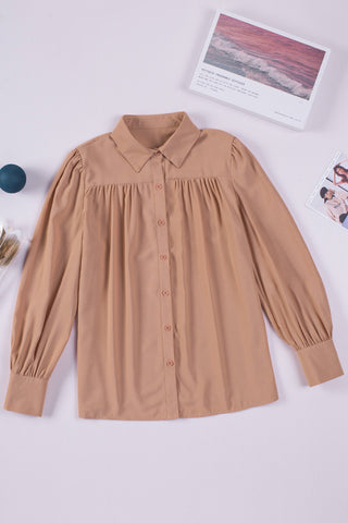 Long Sleeve Blouse with Pleats & Puff Sleeves - 3 Colors