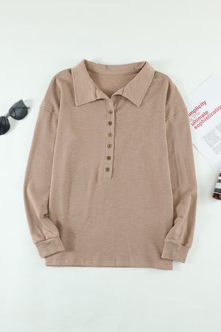 Long Sleeve Sweatshirt Button Front & Collar - 3 Colors