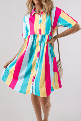 Multi Colorblock Short Sleeve Shirt Dress