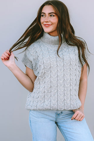 Turtleneck Cable Knit Short Dolman Sleeves - 2 Colors