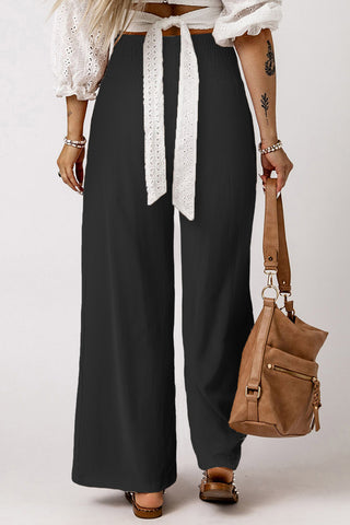 High Waist Wide Leg Shirred Waistpand Pants - 5 Colors