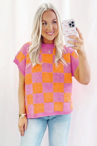 Pink & Orange Colorblock Knit Top