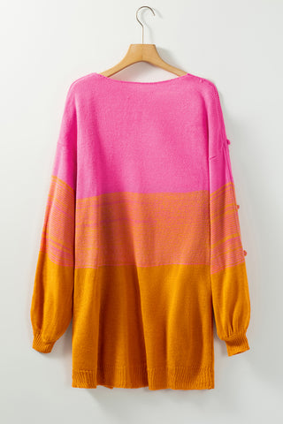 Pompom Colorblock Open Front Cardigan - 3 Colors