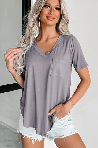 V Neck T Shirt with Rounded Hem & Pockets - 2 Colors