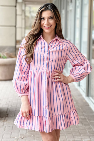 Pink Striped Shirt Dress