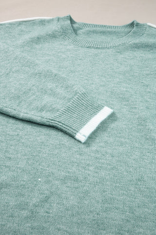 Mint Crew Neck Knit Sweater White Trim