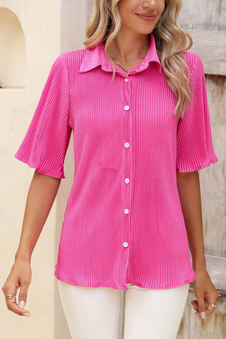 Hot Pink Blouse Flounce Sleeves