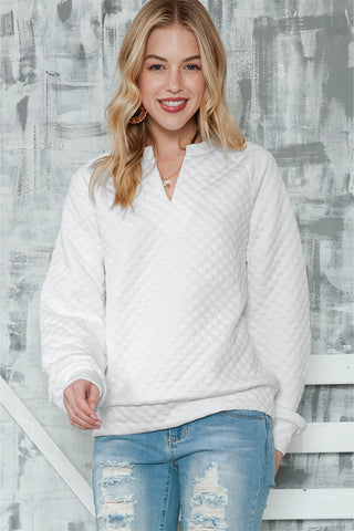 Quilted V Neck Long Sleeve Top - 3 Colors