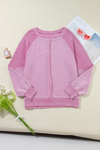 Waffle Patchwork Sweatshirt Exposed Seams - 4 Colors