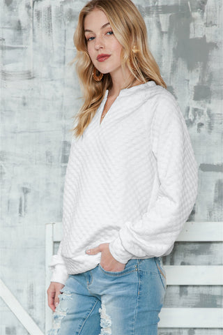 Quilted V Neck Long Sleeve Top - 3 Colors