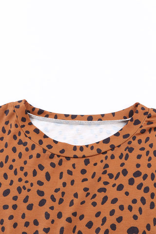 Brown Casual Crew Neck Long Sleeve Leopard Print Dress - Alleure