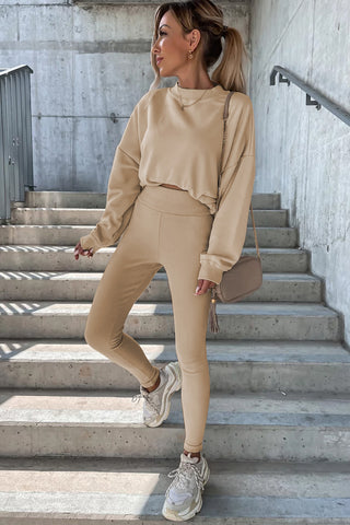 Beige Sweatshirt and Leggings Two Piece Set