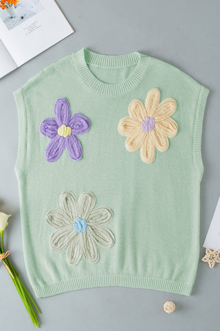 Round Neck Knit with Embrodiered Flowers - 3 Colors